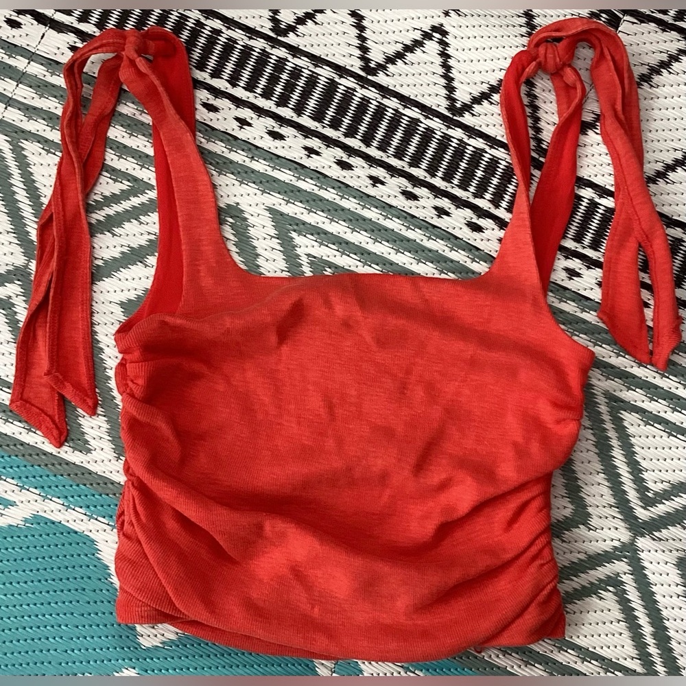 Free People Redish Orange Tie-Strap Tank Top